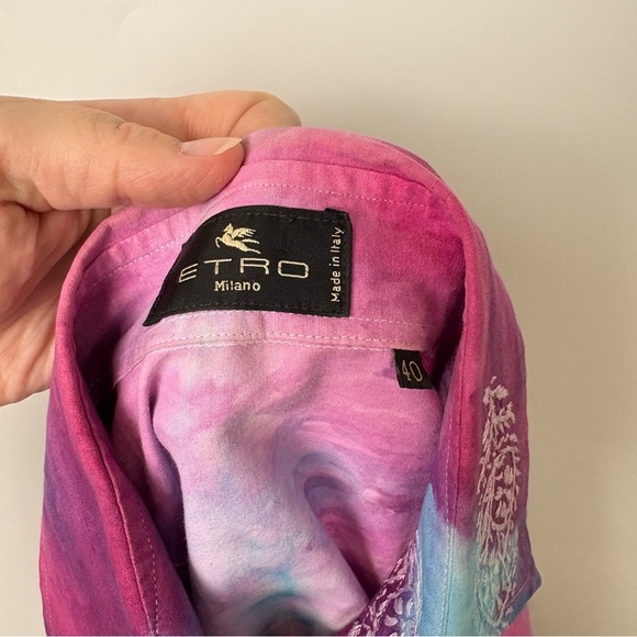 Etro Milano Womens Pink Tie Dye Button Down Blouse Paisley Embroidery - Picture 3 of 5